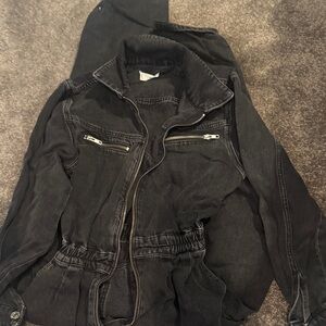 Mango Black Hooded Jumpsuit with Zip Pockets